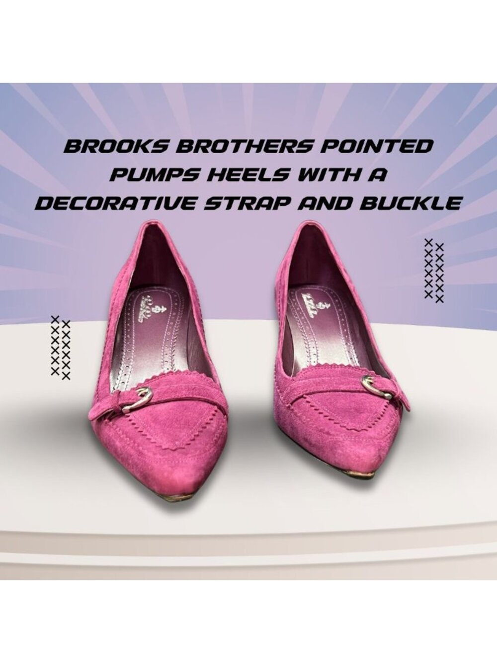 Brooks Brothers Size 6 Pink Suede Pointed-Toe Pumps w Strap Buckle Leather Sole